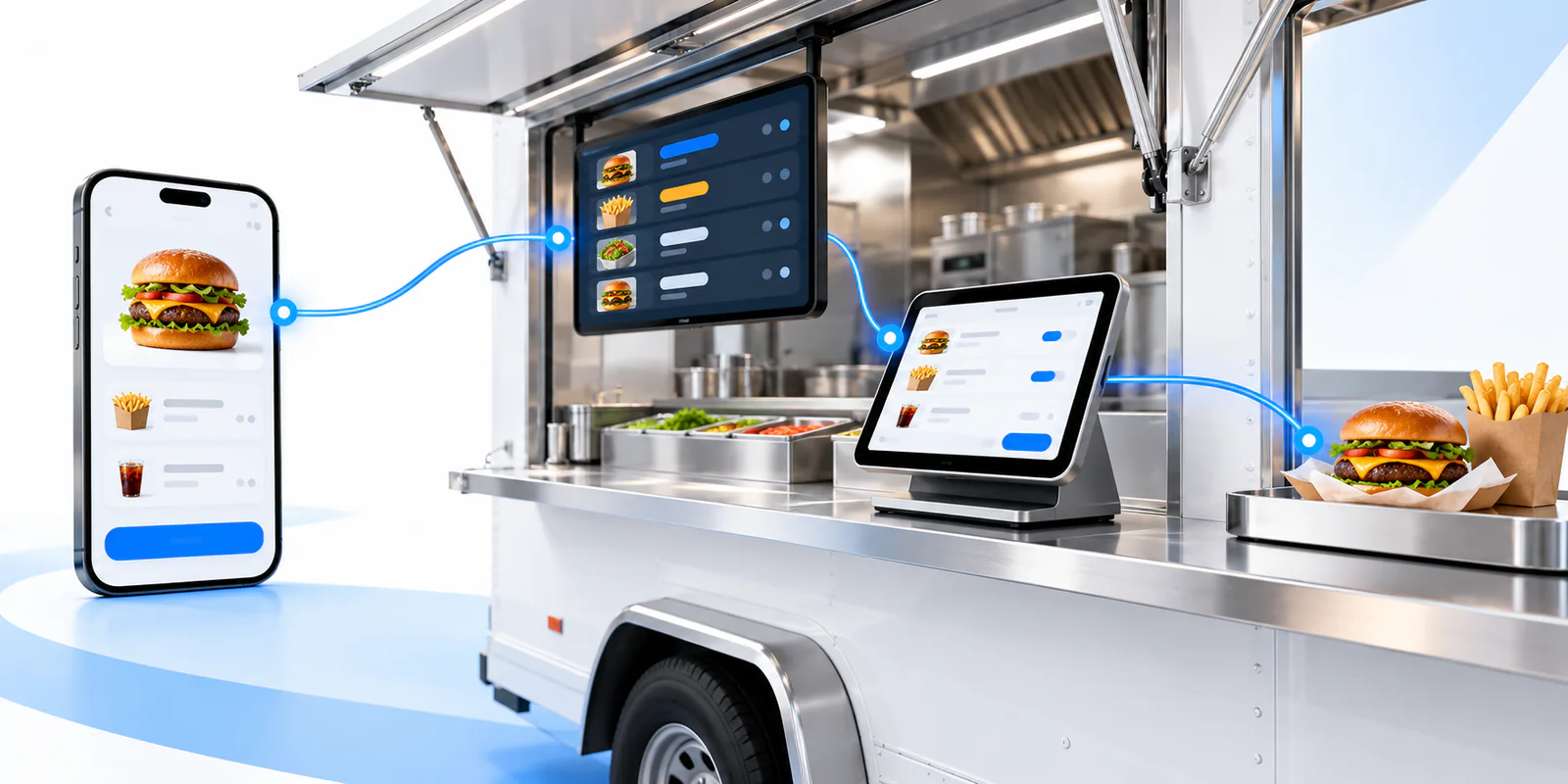 Digital food-truck ordering, kitchen display, POS, and pickup ecosystem
