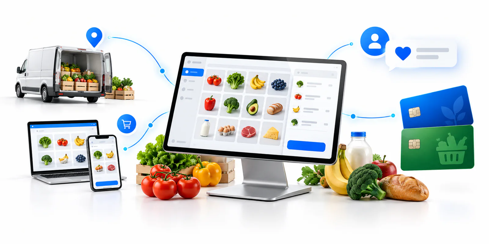 Digital grocery technology ecosystem for online ordering, loyalty, and qualified benefit payments