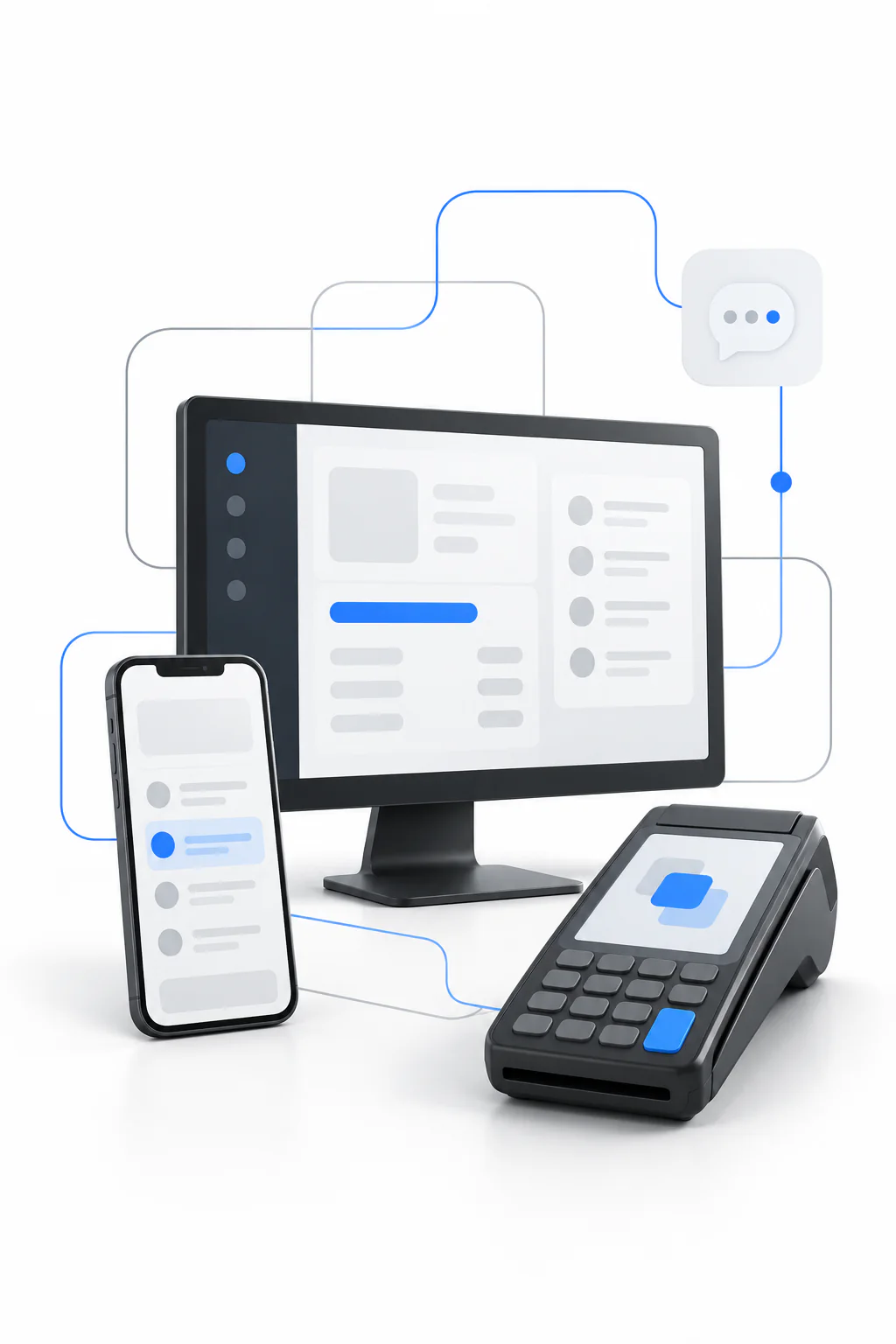 Digital illustration of call and text support for a POS system
