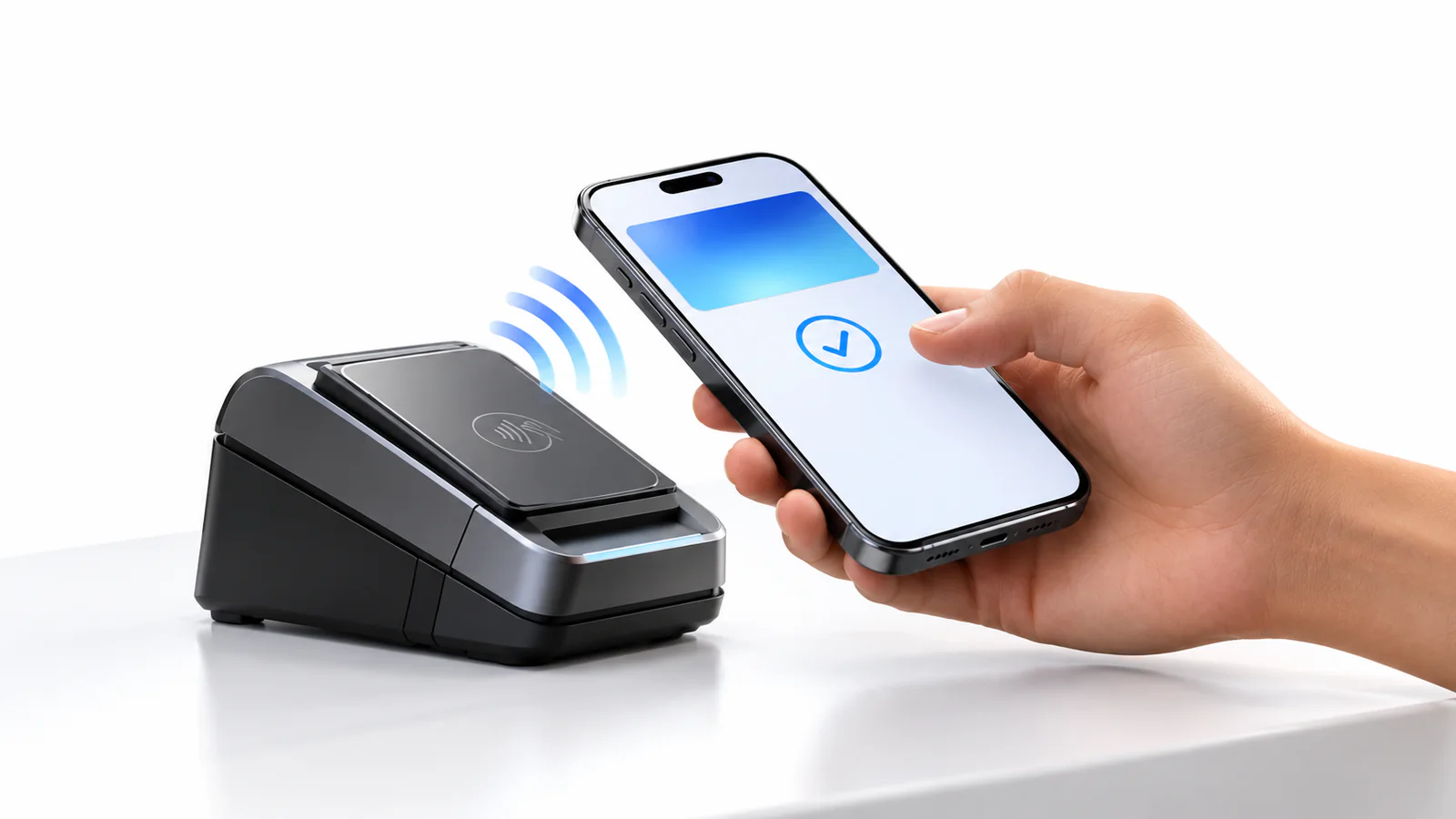 Digital illustration of a customer completing a contactless smartphone payment